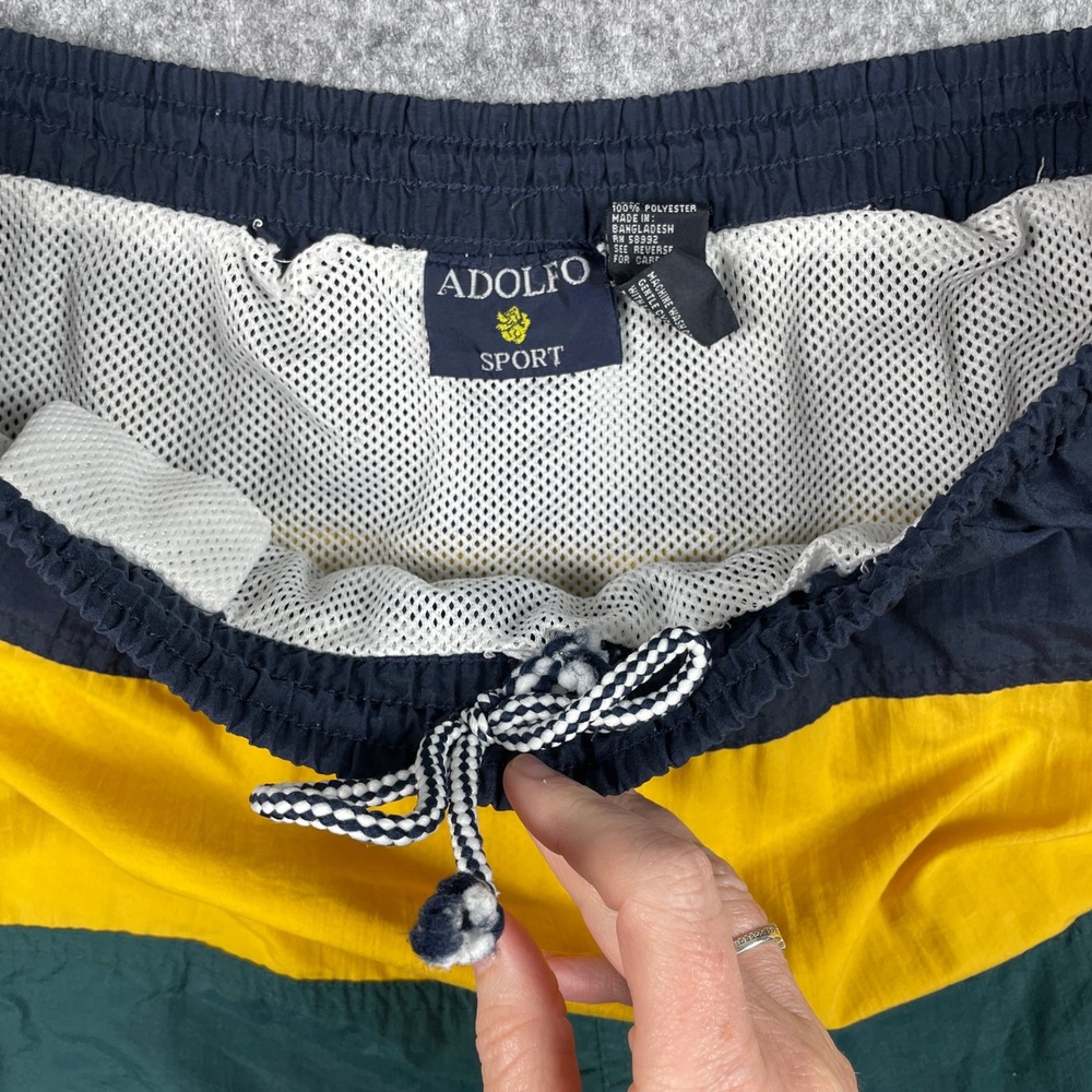 Adolfo Sport Swim Trunks Mens Medium Blue Yellow Green Colorblock Mesh Lined 5" - Picture 3 of 8